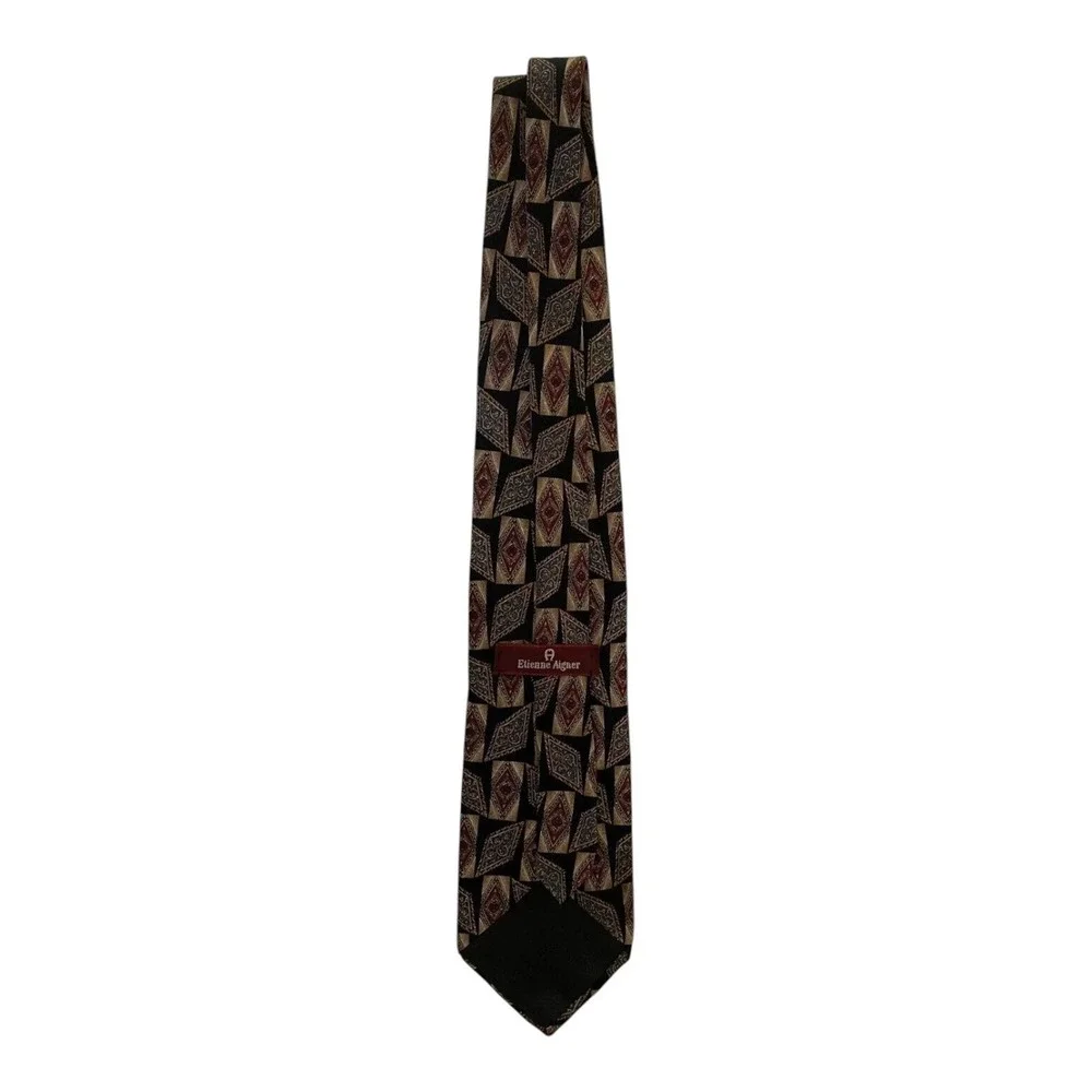 Etienne Aigner Men's Classic Neck Tie Black Diamond Retro Print 100% Silk
